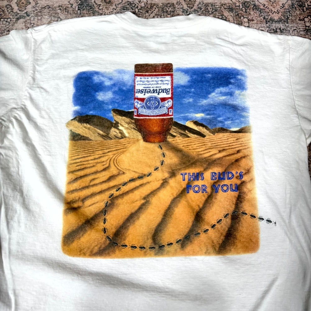 VTG Budweiser Ant Hill Beer Bottle XL T-Shirt This Bud's For You Ant Trail